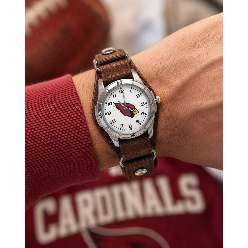Vintage Arizona Cardinals Mens Watch Brown Canvas Cuff Band NFL Game Time NFL
